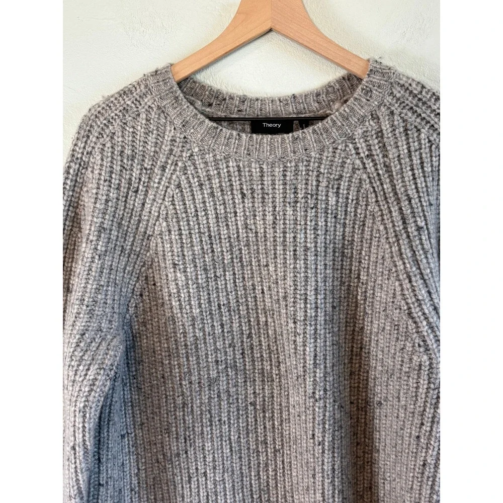 Theory Martig Nobello Merino Cashmere Wool Chunky Knit Sweater XL Gray Marl